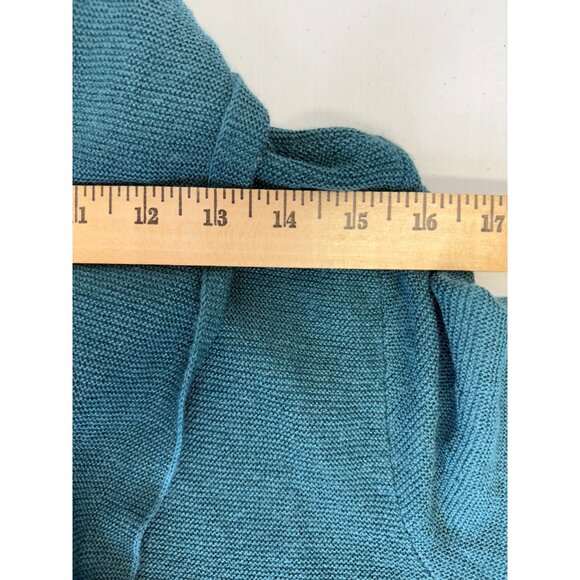 Peruvian Connection Baby Alpaca Silk Open Knit Long Cardigan Teal Green Size L - Picture 9 of 14